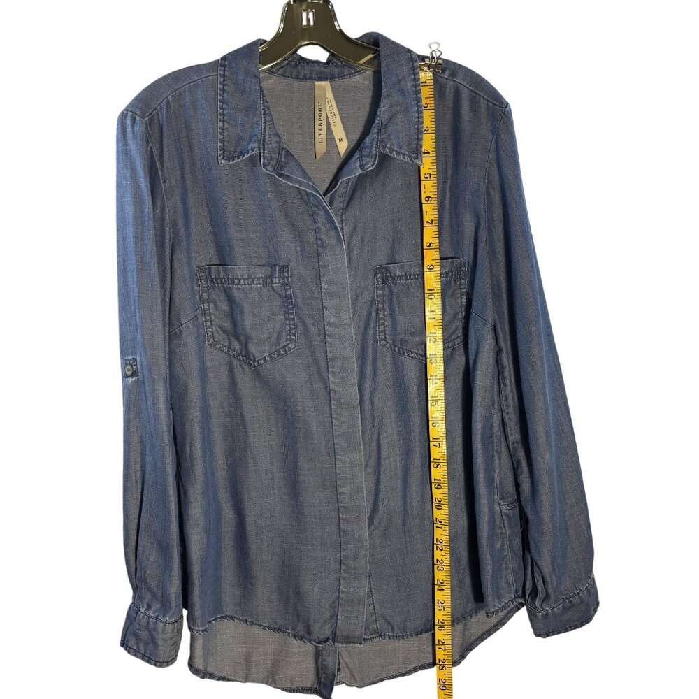 Liverpool Womens Button-Up Denim Shirt With Double Chest Pockets & Button Accent - Picture 5 of 7